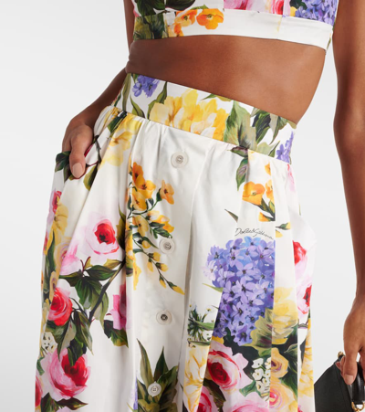 Dolce & Gabbana Pleated Floral-print Cotton-poplin Midi Skirt In Multicoloured
