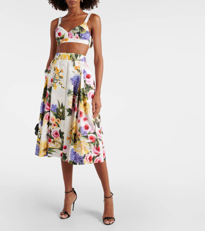 Shop Dolce & Gabbana Floral Cotton Poplin Midi Skirt In Multicoloured