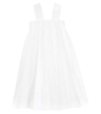 Shop Bonpoint Fantasy Embroidered Tulle-trimmed Dress In White