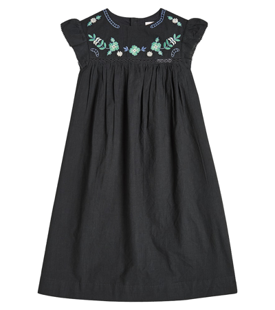 Shop Bonpoint Angie Embroidered Cotton Dress In Grey