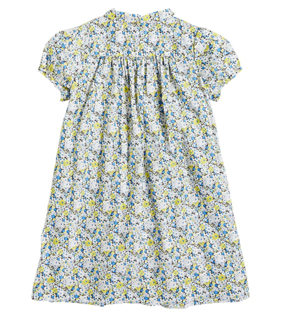 Shop Bonpoint Candice Smocked Floral Cotton Dress In Blue