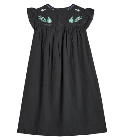 Shop Bonpoint Angie Embroidered Cotton Dress In Grey