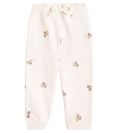 Shop Bonpoint Baby Bambo Embroidered Cotton Fleece Sweatpants In Pink