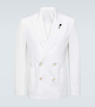 Shop Lardini Double-breasted Cotton Blazer In White