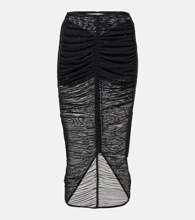 Shop Mugler Cutout Draped Mesh Midi Skirt In Black