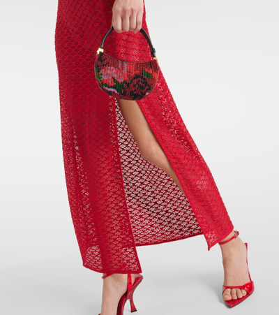 Shop Ganni Cutout Mesh Maxi Dress In Red