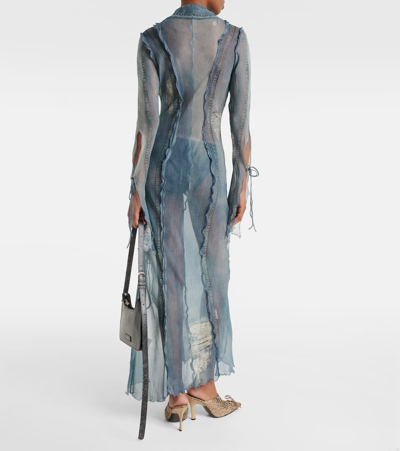 Shop Acne Studios Printed Sheer Midi Dress In Blue