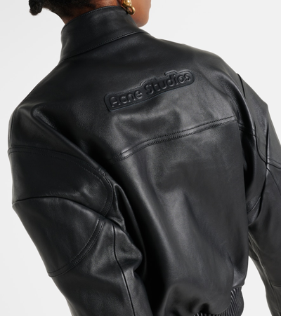 Shop Acne Studios Logo Leather Jacket In Black