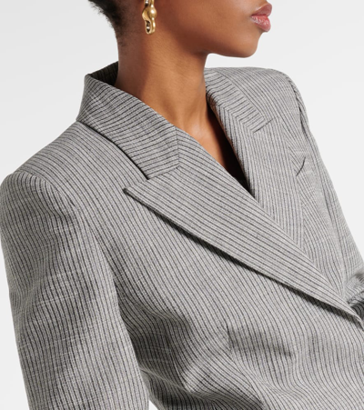 Shop Acne Studios Pinstripe Double-breasted Linen-blend Blazer In Grey