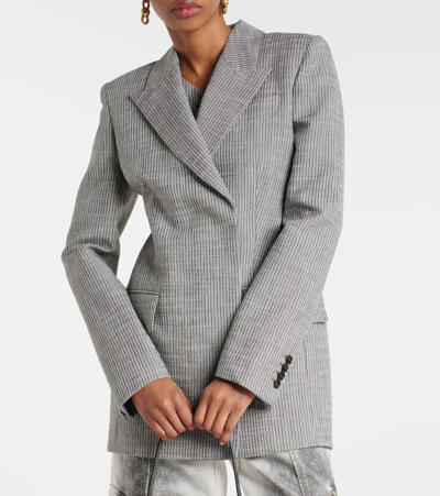 Shop Acne Studios Pinstripe Double-breasted Linen-blend Blazer In Grey