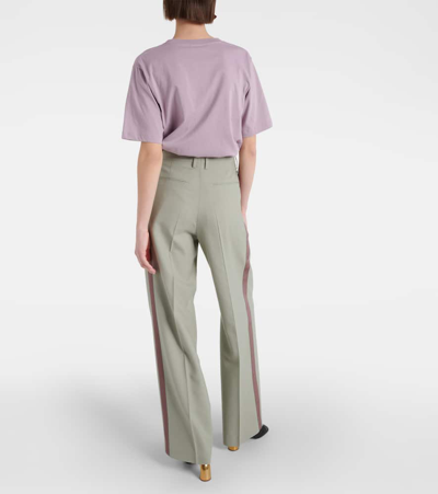 Shop Dries Van Noten Mid-rise Wool Straight Pants In Green