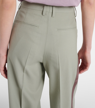 Shop Dries Van Noten Mid-rise Wool Straight Pants In Green