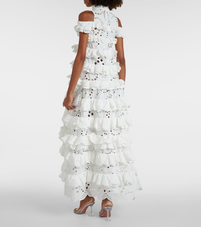 Shop Susan Fang Embroidered Ruffled Maxi Dress In White