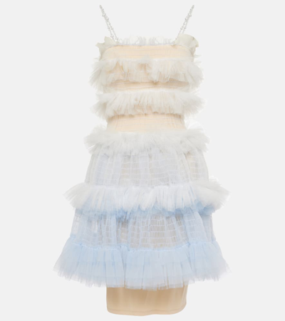 Shop Susan Fang Ruffled Sheer Tulle Minidress In Multicoloured