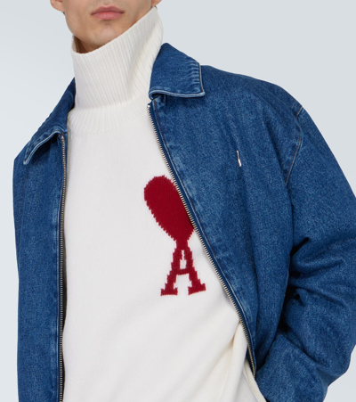 Shop Ami Alexandre Mattiussi Logo Virgin Wool Turtleneck Sweater In Multicoloured