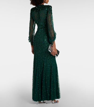 Shop Jenny Packham Embellished Tulle Gown In Green