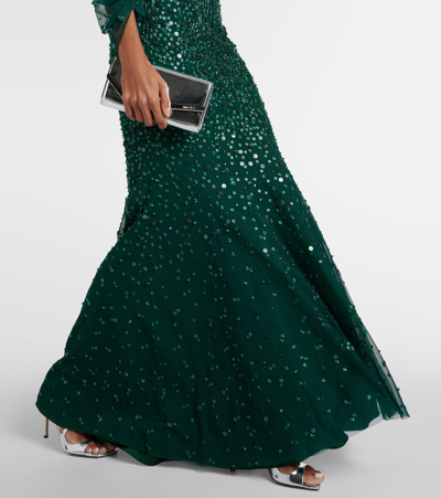 Shop Jenny Packham Embellished Tulle Gown In Green