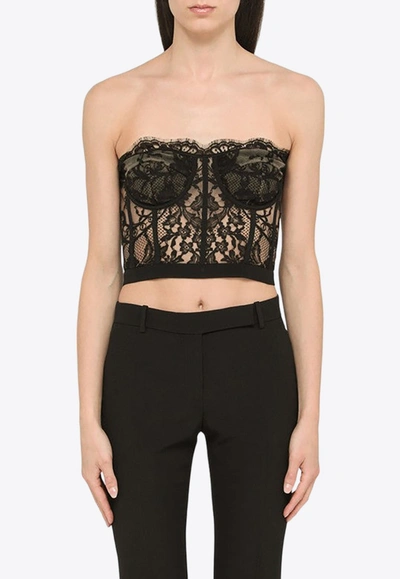 Shop Alexander Mcqueen Cropped Lace Corset In Black