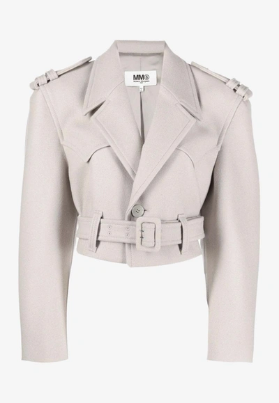 Mm6 Maison Margiela Belted Cropped Jacket In Gray