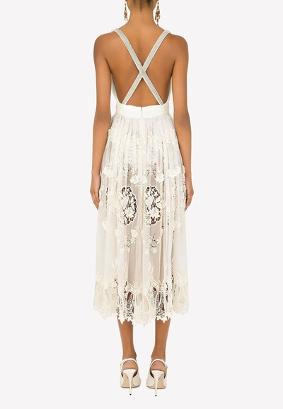 Dolce & Gabbana Crystal Embroidery Chiffon Midi Dress In Off-white