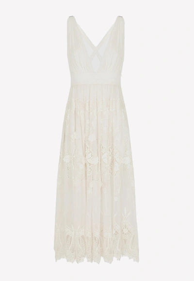 Dolce & Gabbana Crystal Embroidery Chiffon Midi Dress In Off-white