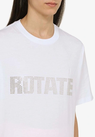 Shop Rotate Birger Christensen Crystal Logo Crewneck T-shirt In White