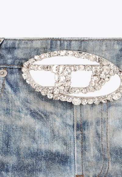 Diesel Crystal Logo Washed Flared Jeans In Blue