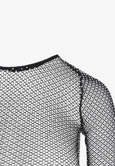 Balenciaga Black Crystal Mesh Mini Top In Black