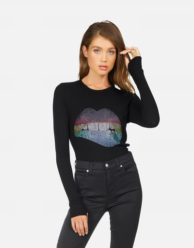 Shop Lauren Moshi Mckinley Rainbow Crystal Biting Lip In Black