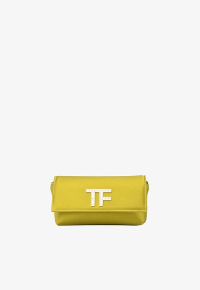 Tom Ford Crystal Tf Satin Clutch In Mustard