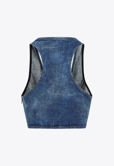 Diesel Denim Crop Top With Jewel Buckle In Blue