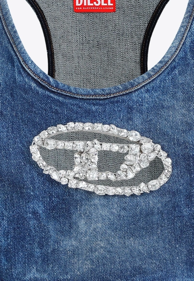 Diesel Denim Crop Top With Jewel Buckle In Blue
