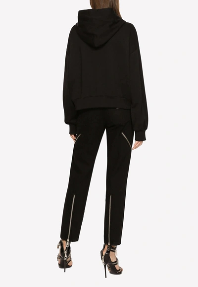 Dolce & Gabbana Crystal-embellished Dg Logo Print Hoodie In Black