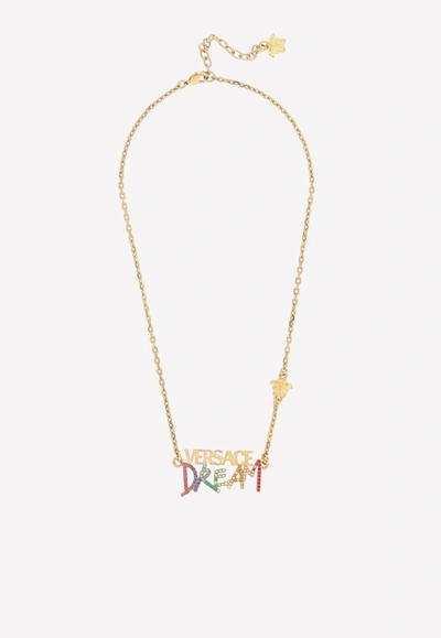 Shop Versace Crystal-embellished Dream Pendant Necklace In Gold