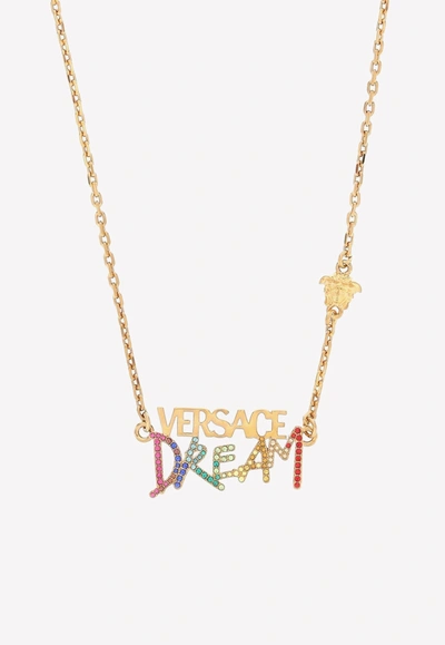 Shop Versace Crystal-embellished Dream Pendant Necklace In Gold