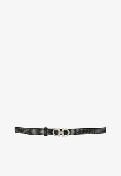 Shop Ferragamo Crystal-embellished Gancini Leather Belt In Black