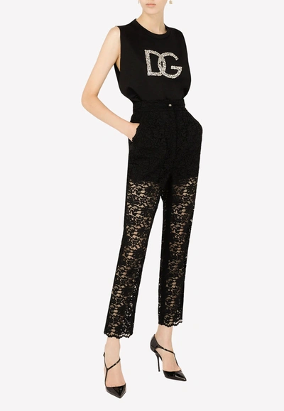Dolce & Gabbana Crystal-embellished Interlock Logo Tank Top In Black