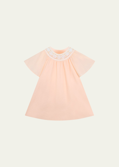 Shop Chloé Girl's Crochet Trim Short-sleeve Dress In 45f-pale Pink