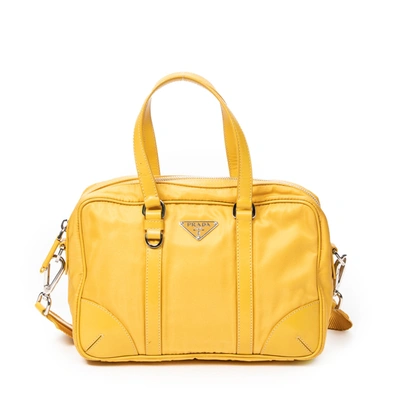 Shop Prada Small Zip Handbag In Yellow