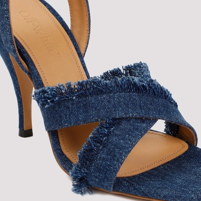 Shop Off-white Curvy Heel Denim Sandal Shoes In Blue