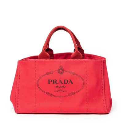 Shop Prada Large Canapa Tote In Red