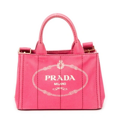 Shop Prada Small Canapa Tote In Pink