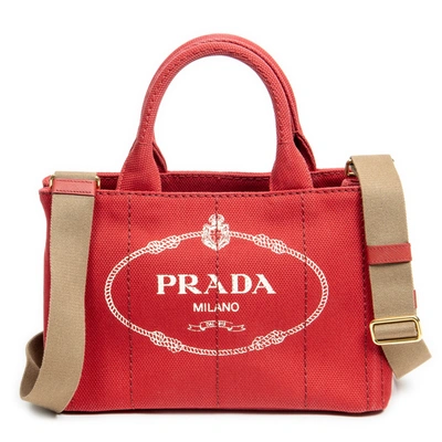 Shop Prada Small Canapa Tote In Red