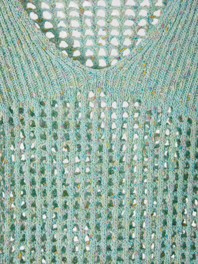 Shop Acne Studios Cropped Openwork Sweater In Turquoise Green