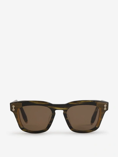 Shop Akoni Rectangular Sunglasses In Olive Green And Brown