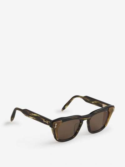 Shop Akoni Rectangular Sunglasses In Olive Green And Brown