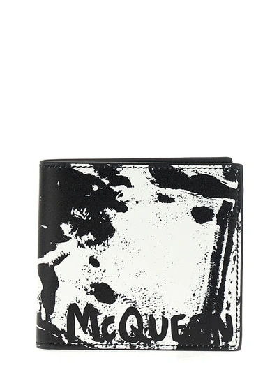 Shop Alexander Mcqueen 'mcqueen Graffiti' Wallet In White/black