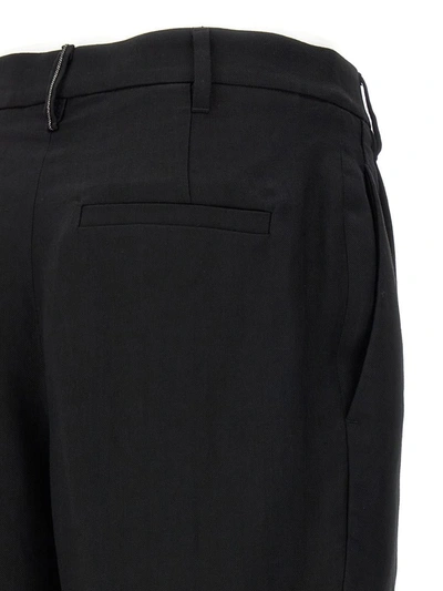 Brunello Cucinelli Black Tropical Luxury Wool Monili Slouchy Trousers In Black