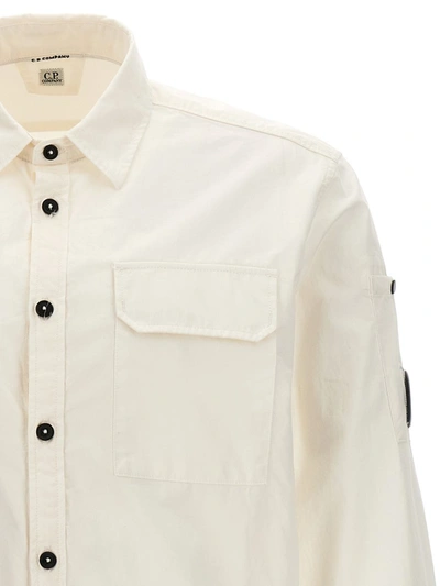 Shop C.p. Company Gabardine Shirt With Logo Badge In White