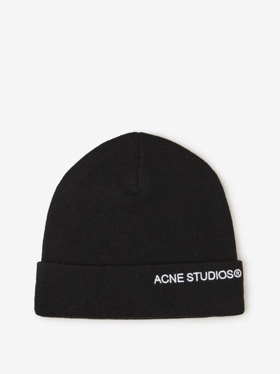 Shop Acne Studios Embroidered Logo Beanie In Negre